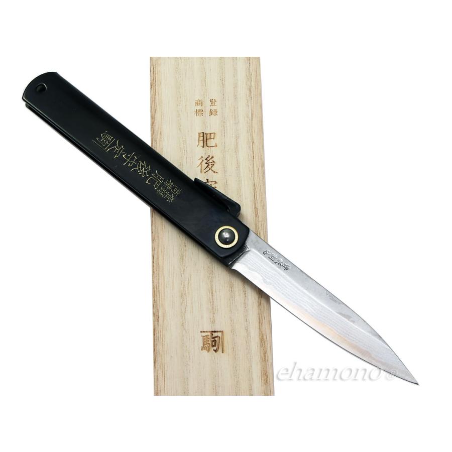 肥後守　多層鋼青紙割込　特大　プレミアム-黒鞘4〜Nagao Higonokami Damascus