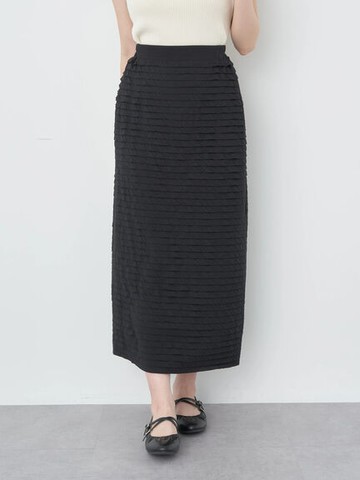 素面層疊褶邊剪裁窄身裙(1K41L1L0300) - earth music&ecology