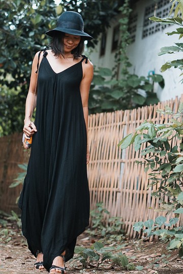 连体裤, 棉质连体裤, 黑色连体裤, 带腰带的连体裤, 宽松连体裤