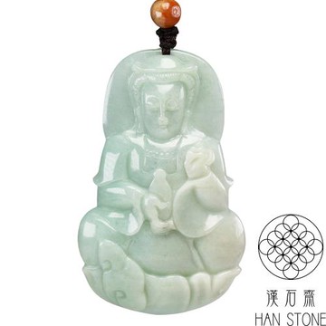 【漢石齋】天然翡翠A貨 觀音玉佩吊墜 細糯種(41*65*13mm)