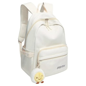 FROMHEAVEN 素色文字印花雙肩後背包 + 鑰匙圈吊飾 款式隨機  象牙白  29 x 42 x 16cm