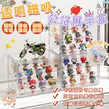 ✨台灣现貨✨階梯公仔展示盒 公仔展示盒 泡泡瑪特展示盒 磁吸公仔收納盒 壓克力展示盒 透明帶隔板 階梯公仔收納盒 展示盒
