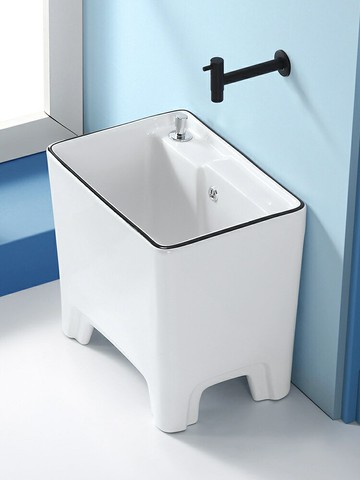 陶瓷拖把池家用陽臺衛生間高腳洗拖布池地盆黑色墩布池槽/拖把池/墩布池/水槽池/拖布池