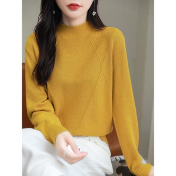 精梳純棉線長袖打底衫女半高領套頭時尚洋氣內搭線衣秋冬新款毛衣