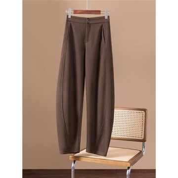 白領哥弟新羊毛呢香蕉褲女2025春秋加絨加厚高腰休閑闊腿鐮刀褲女