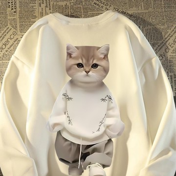 大美妞★現+貨 純棉長袖T恤 大學t oversize上衣 復古貓咪可愛長袖上衣 男女春秋款高街潮牌衛衣