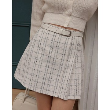 AIR SPACE LADY 經典格紋毛呢短裙(附皮帶)(黑/白) 女裝 現貨