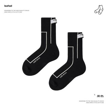 韓國潮牌ADER設計款后跟抽繩潮襪黑白色個性拼接標簽中筒襪情侶棉
