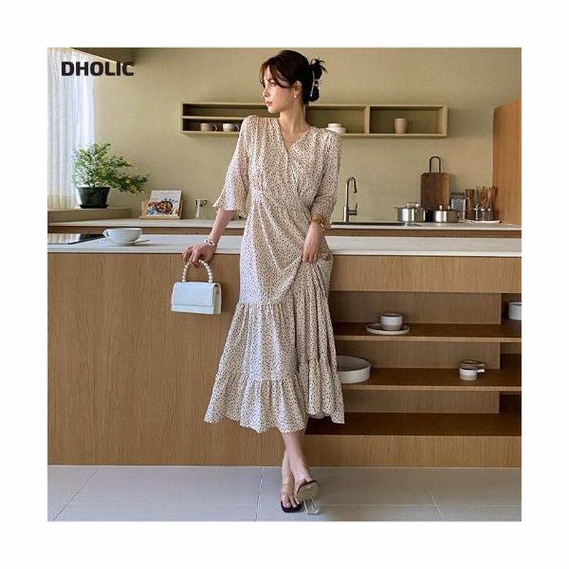 ウエストゴムカシュクールドットワンピース 全2色 1960 レディース Opsワンピース 七分丈 七分袖 ロング丈 ドット 柄 模様 ウエストマーク ウエストゴム Vネッ 通販 Lineポイント最大0 5 Get Lineショッピング