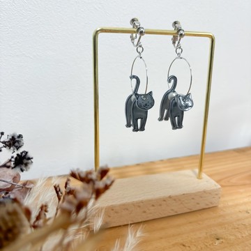 立體 灰貓 耳夾 耳飾