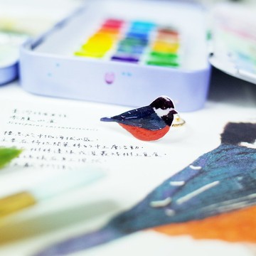 臺灣特有種 赤腹山雀 繪畫開口戒指