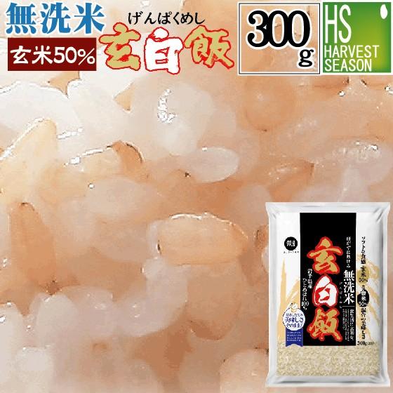 ポイント5倍 無洗米 玄白飯 2合(300g)×1袋 ひとめぼれ メール便送料込 ポイント消化 令和5年産 (玄米と白米を1:1でブレンド) 米 お試し（SL）