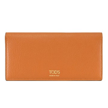 TODS 品牌燙金LOGO內裏撞色對開零錢長夾.橘棕色