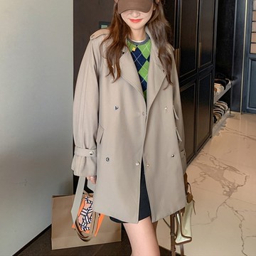 [米蘭精品] 風衣外套短款大衣-修身時尚雙排扣寬鬆女外套2色74dk45