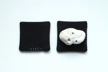 迷你刺繡杯墊 / 黑