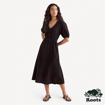 Roots女裝- ISLA COTTON GAUZE TEA 平織洋裝-黑色
