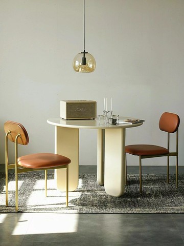 公司貨 免運 開立發票 沙發 沙發椅 沙發凳 北歐圓形餐桌簡約小戶型陽臺桌椅奶油系咖啡廳網紅侘寂風休閑桌子特惠/可開發票YY0815