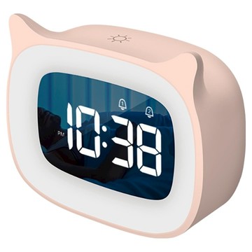 WE CHAMP LED智能萌貓小夜燈電子鬧鐘 Z0062  芭比粉