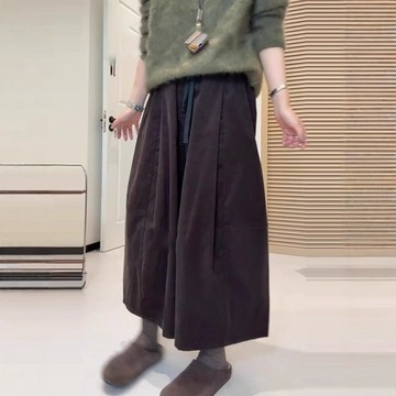 鬆緊腰休閒八分褲 休閒褲 寬褲 褲子 鬆緊腰燈芯絨休閒闊腿八分褲女褲子潮 大尺碼服飾 平價女裝 韓版女裝