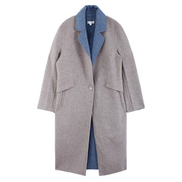 簡約單扣拼色混羊毛大衣