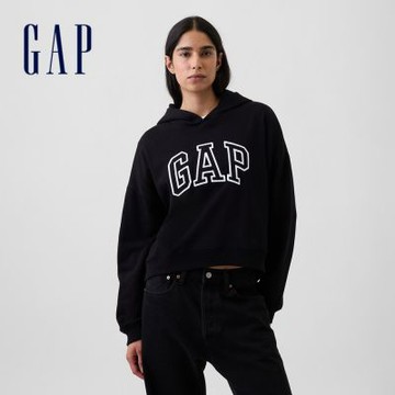 【GAP】寬鬆Gap Logo法式毛圈布連帽T-黑色(911052)