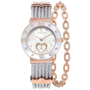 CHARRIOL 夏利豪 ST-TROPEZ ST30PD.560.058 魅力激情心型白珍珠母貝鑽石腕錶/玫瑰金 30mm｜樂天全館特惠中★指定刷卡回饋10%