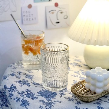法式復古浮雕金邊透明玻璃杯ins風牛奶早餐杯大容量水杯果汁杯子