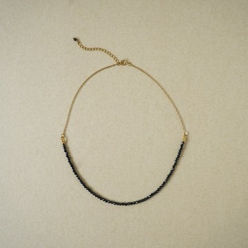 Black Spinel Half Chain Necklace 黑碧璽 半鍊式項鍊 手術級不鏽鋼・14k 實金包覆