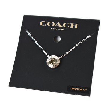 COACH 圓牌C字水鑽鎖骨鍊-銀色