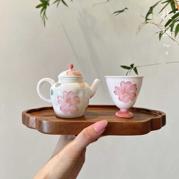 扶搖瀨戶有田燒陶瓷手繪粉卉浮雕高顏值花瓣泡茶壺茶室功夫泡茶器