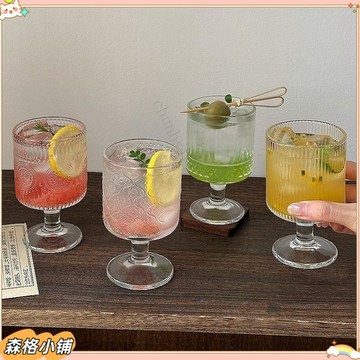 森格✨新品特惠 【4衹混裝】複古浮鵰混閤花紋酒杯喝水杯紅酒杯高腳杯飲料果汁杯