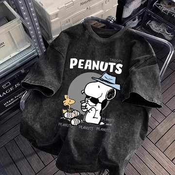 Snoopy 水洗T恤 美式復古短t 史努比 洗水做舊短袖 oversize 美式大t 下半身失蹤 t恤 韓版上衣 情侶