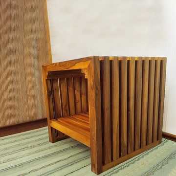 【吉迪市100%全柚木家具】DSCO002BSX 柚木簍空方型邊几 收納