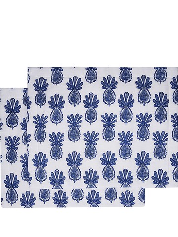 La DoubleJ - pineapple-print tablemats (set of 2) - unisex - Linen/Flax - One Size - Blue
