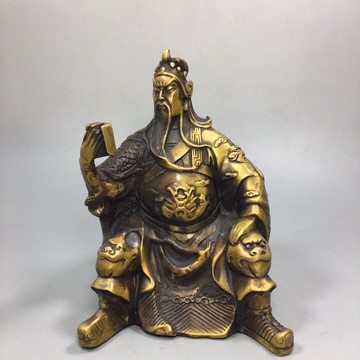 仿古純銅開光關公看書擺件夜讀春秋關公武財神關羽關二爺擺件鎮宅