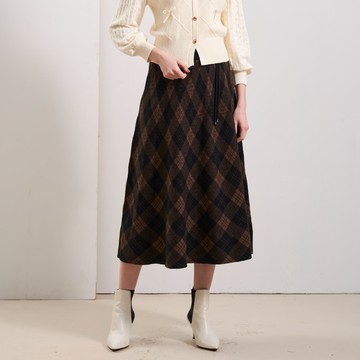 CLL巧玲瓏 暖冬戀歌格菱長裙(咖啡色) 5200709