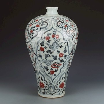 明建文青花釉里紅鴛鴦鳳紋葫蘆瓶仿古瓷器古董古玩花瓶收藏品真品