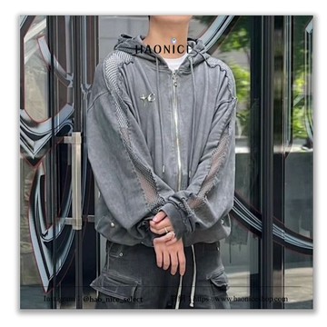 【HAO NICE 】100%韓國正品 Thug Club 韓國小眾品牌  鏤空拼接水洗做舊風 金屬LOGO 長袖 拉鍊外套