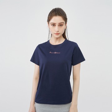 GIORDANO 女裝文字刺繡短袖上衣 - 02 深藍