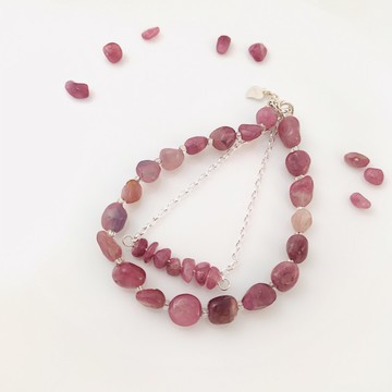 天然粉紅碧璽手鍊|925銀 手作設計 雙圈手鍊 客製化 十月誕生石|