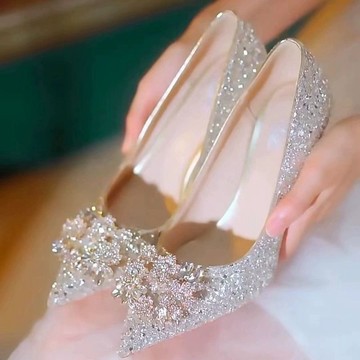 法式高跟鞋夏季女2025年新款水晶鞋婚鞋新娘鞋主婚紗鞋子結婚小衆