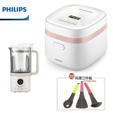 【PHILIPS 飛利浦】超值組合+料理三件組 Q彈鎖香多料理電子鍋+破壁營養冷熱豆漿調理機 HD3073+HR2038