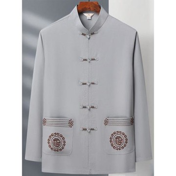 唐裝男中老年人爸爸裝春秋長袖兩件套裝太極服爺爺冰絲新中式漢服