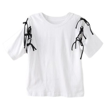 諾諾E站 2025夏季新款 個性肩部綁帶可拆卸袖T恤衫女 剪標