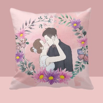 【結婚禮物】插畫客製抱枕-心形花圈款式  個人化禮物結婚禮物