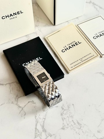大全套 - 古董錶 Chanel Metalaase 黑銀色中古手錶 石英錶 腕錶