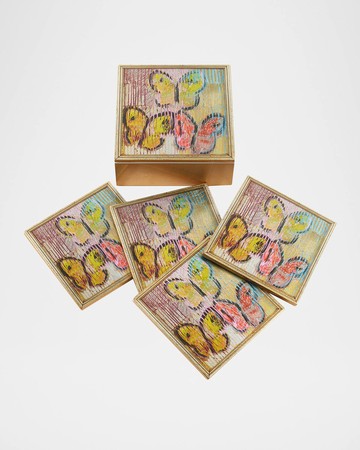 Lakeside Butterflies Gold Leaf Coaster Box, Set of 4