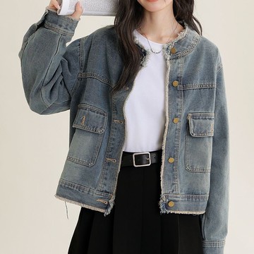 衣時尚 上衣 夾克 牛仔外套   開衫外套  S-XL新款復古毛邊水洗寬鬆設計感百搭外穿夾克上衣-6279.