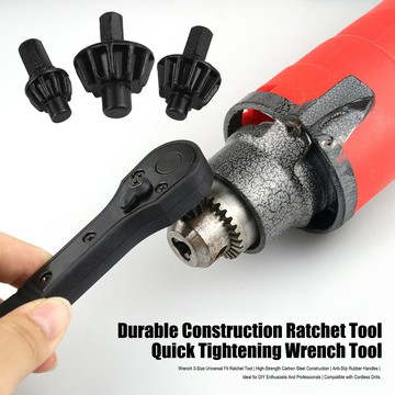 洛陽牡丹 AMZ 二合一鑽夾頭鑰匙扳手 黑色雙向快速棘輪扳手 兩頭雙用扳手 加硬