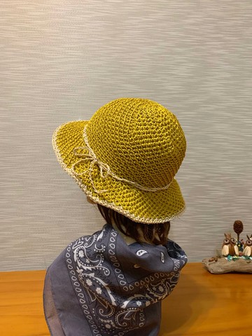 愛上斜紋帽系列。手作。平寬帽檐。日本線材。黃/米/草帽